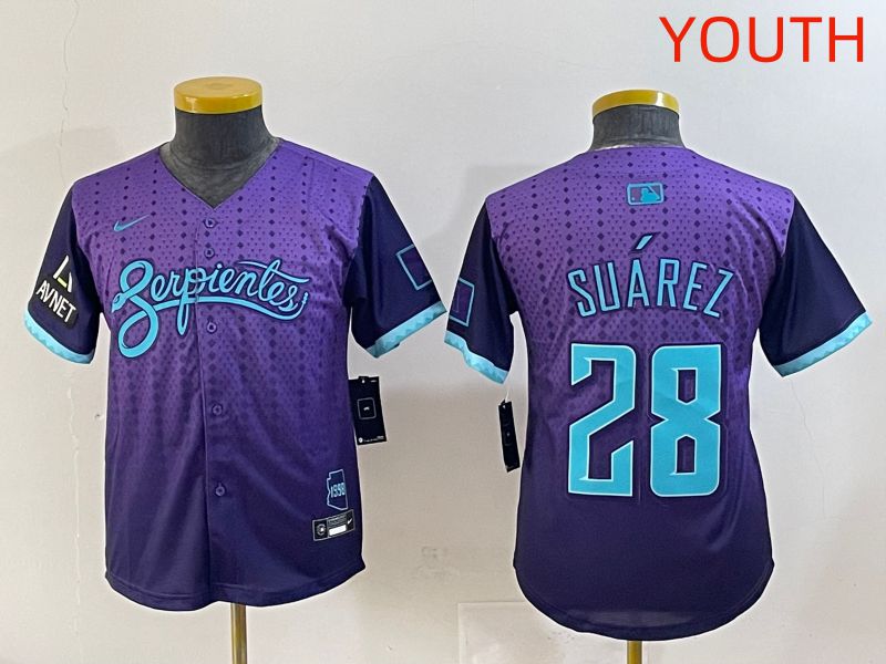 Youth 2025 Arizona Diamondback #28 Suarez Purple Joint Name Nike MLB Jersey style 5